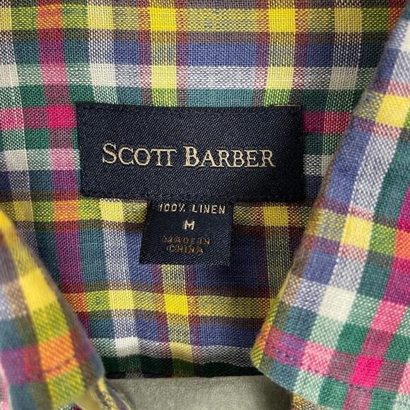 Scott Barber 100% Linen Plaid Button Down Shirt Classic Preppy Men's Sz Medium - Picture 10 of 10